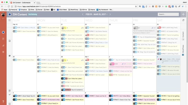Digital Authority's content calendar on CoSchedule
