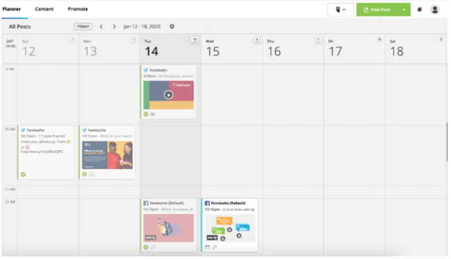 Hootsuite's content calendar in Hootsuite Planner