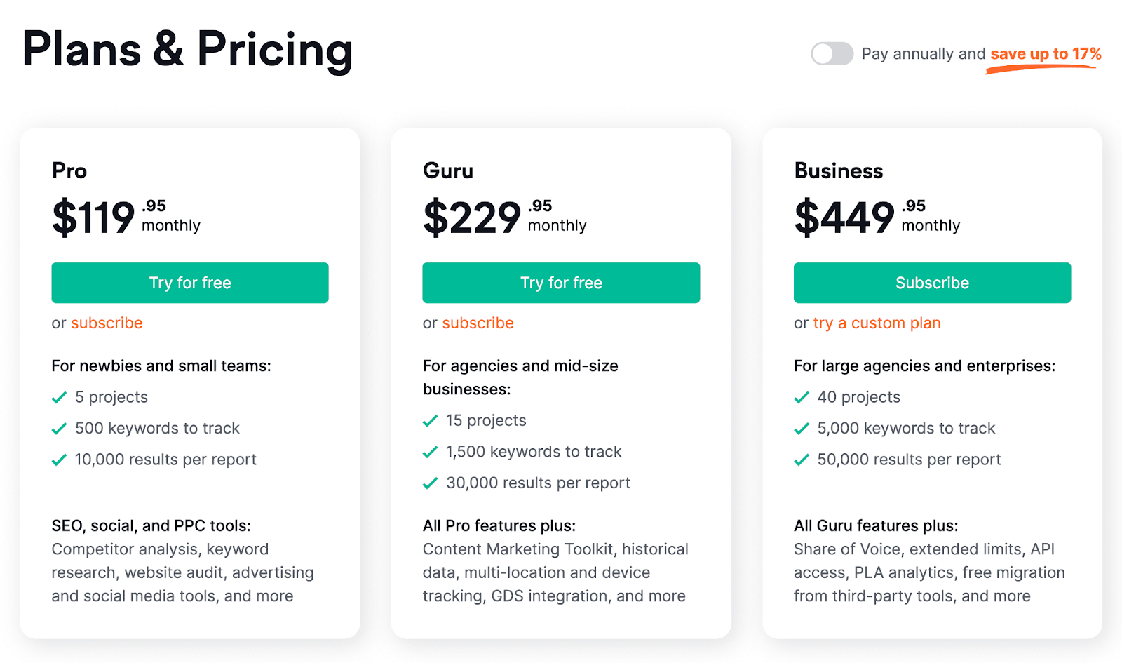 Semrush’s "Plans & Pricing" site
