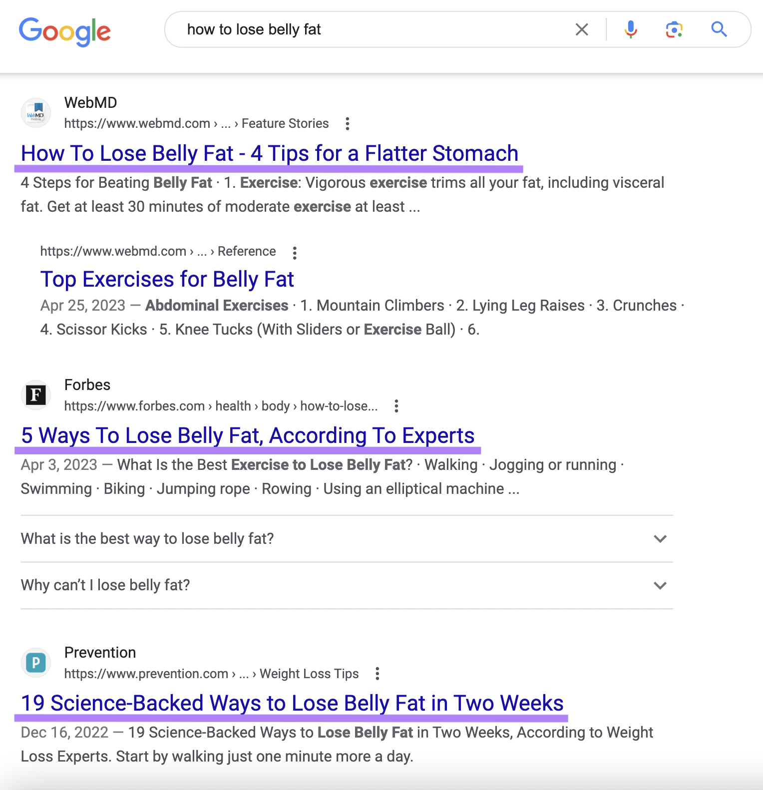 Résultats de recherche Google pour 