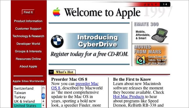 histoire de la conception Web : la première version du site Web d'Apple