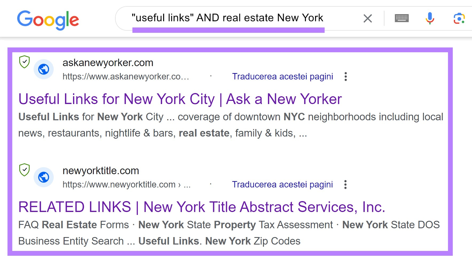 Google search for: "useful links" AND real estate New York