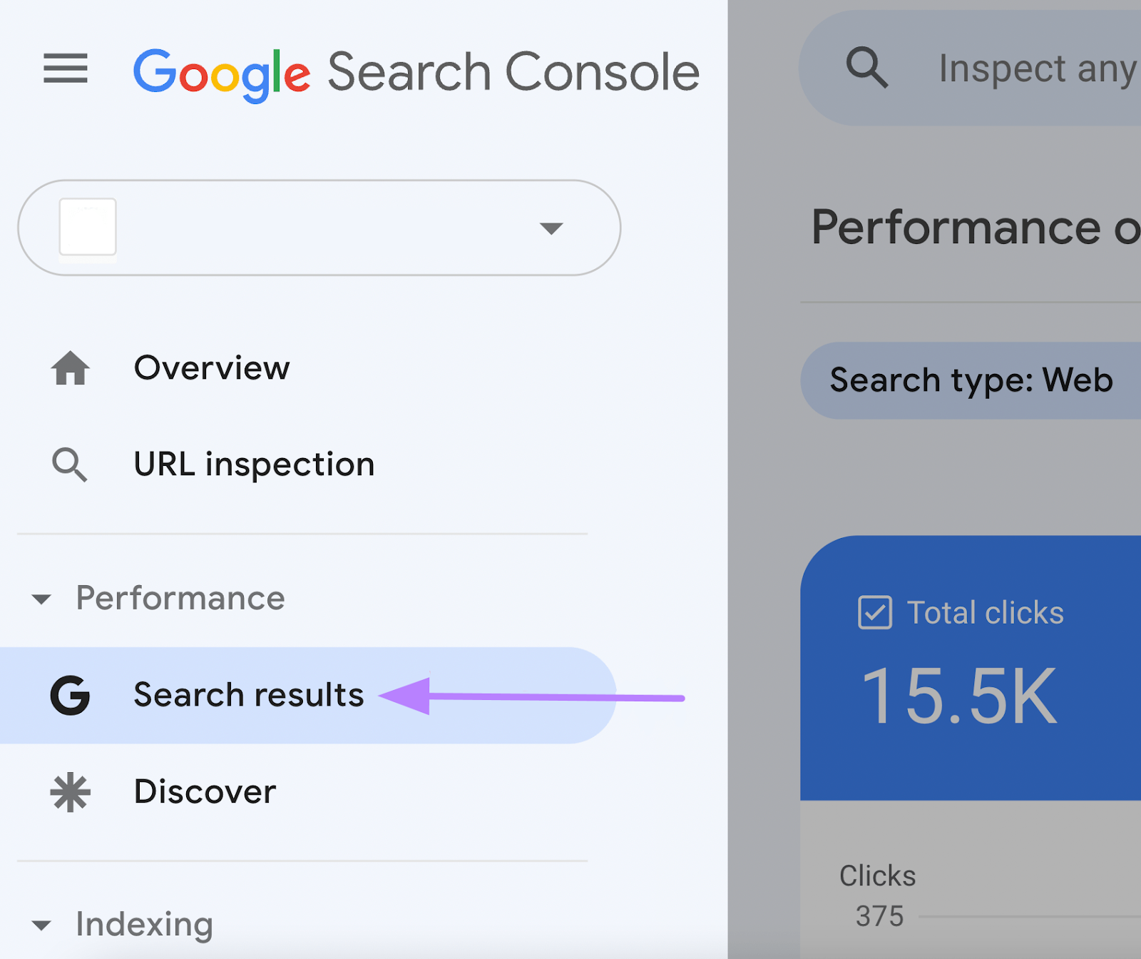 navigation to “Search results” in GSC