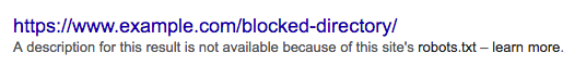 Screenshot of a result for a blocked URL in the Google search results