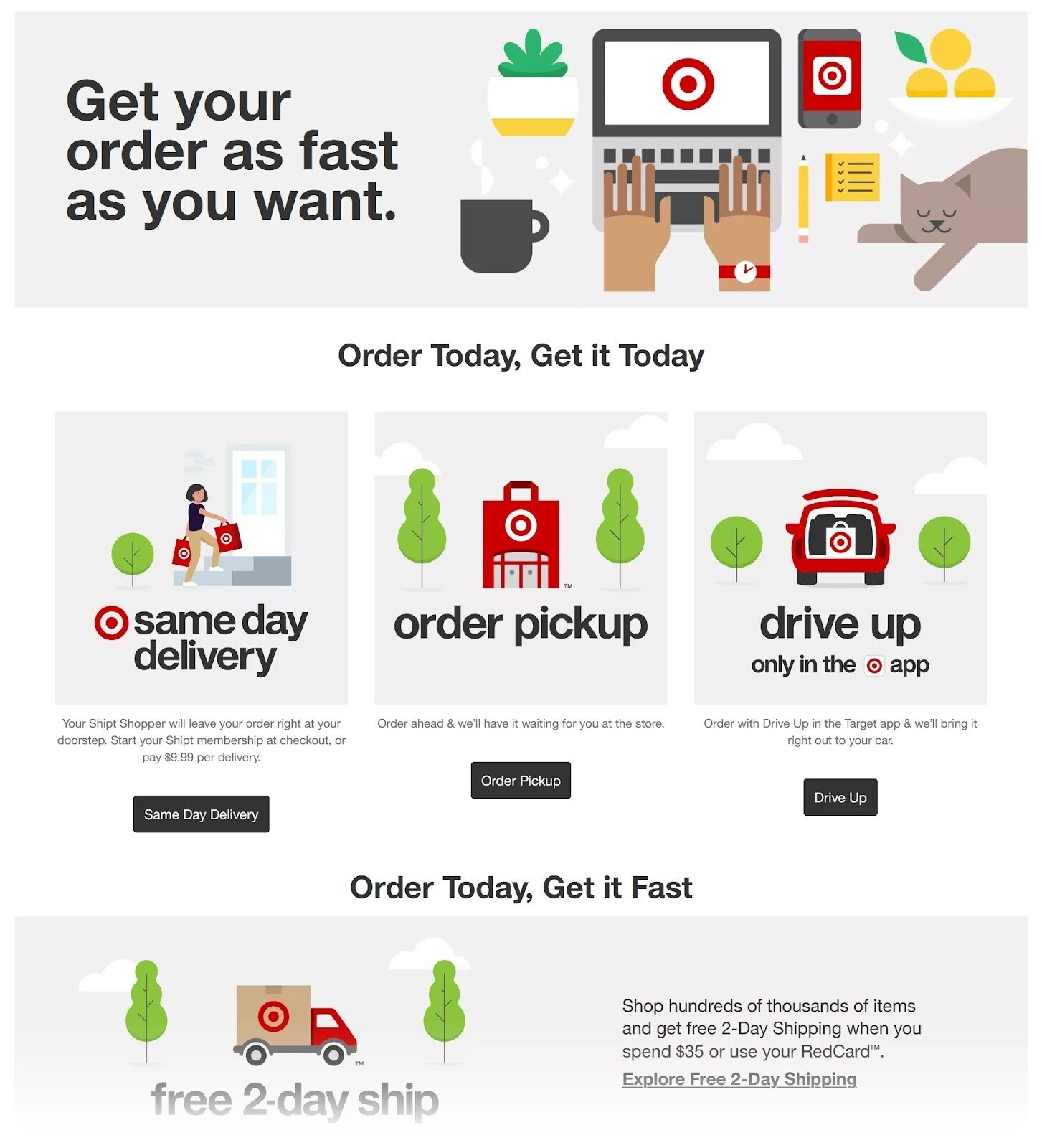 Target’s "Get your order as fast as you want." page