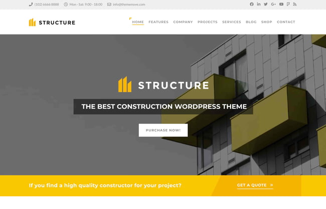 best construction theme company wordpress theme: structure demo page 