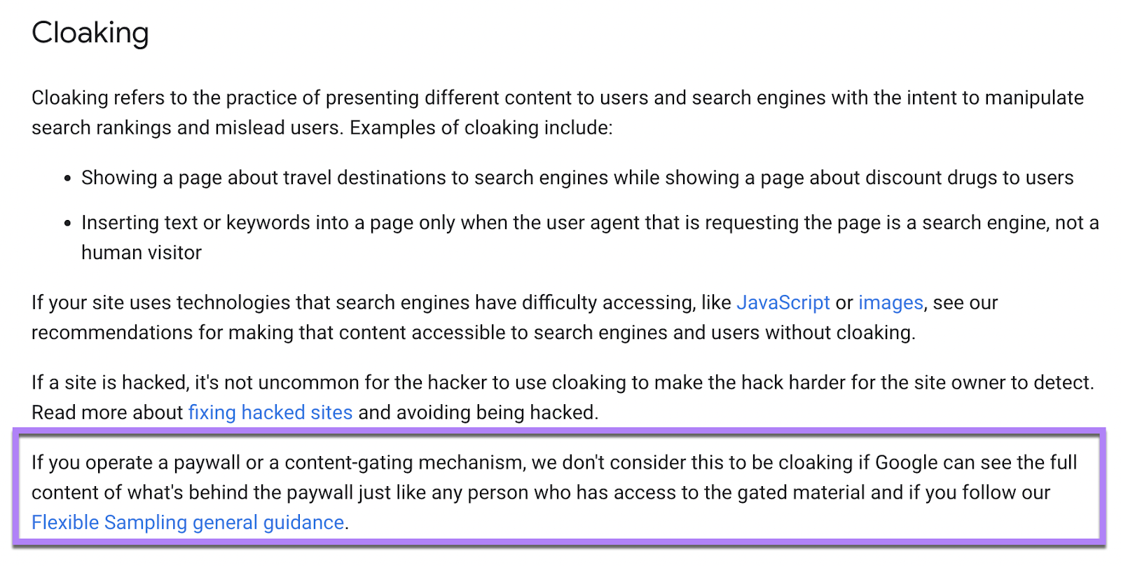 "Cloaking" section of Google’s spam policies