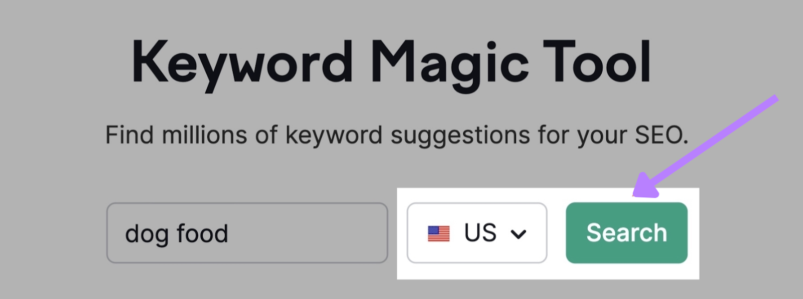 selecting the US in Keyword Magic tool
