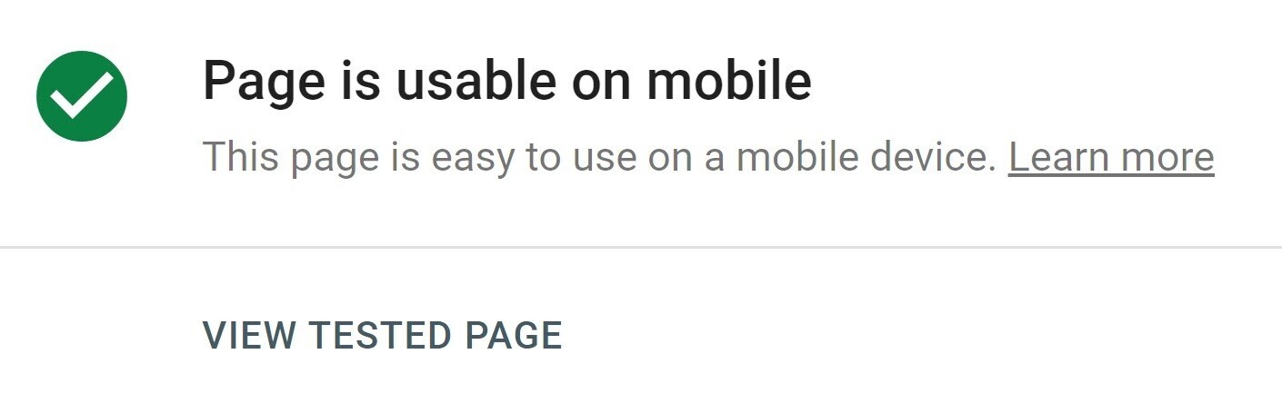 "Page is usable on mobile" message