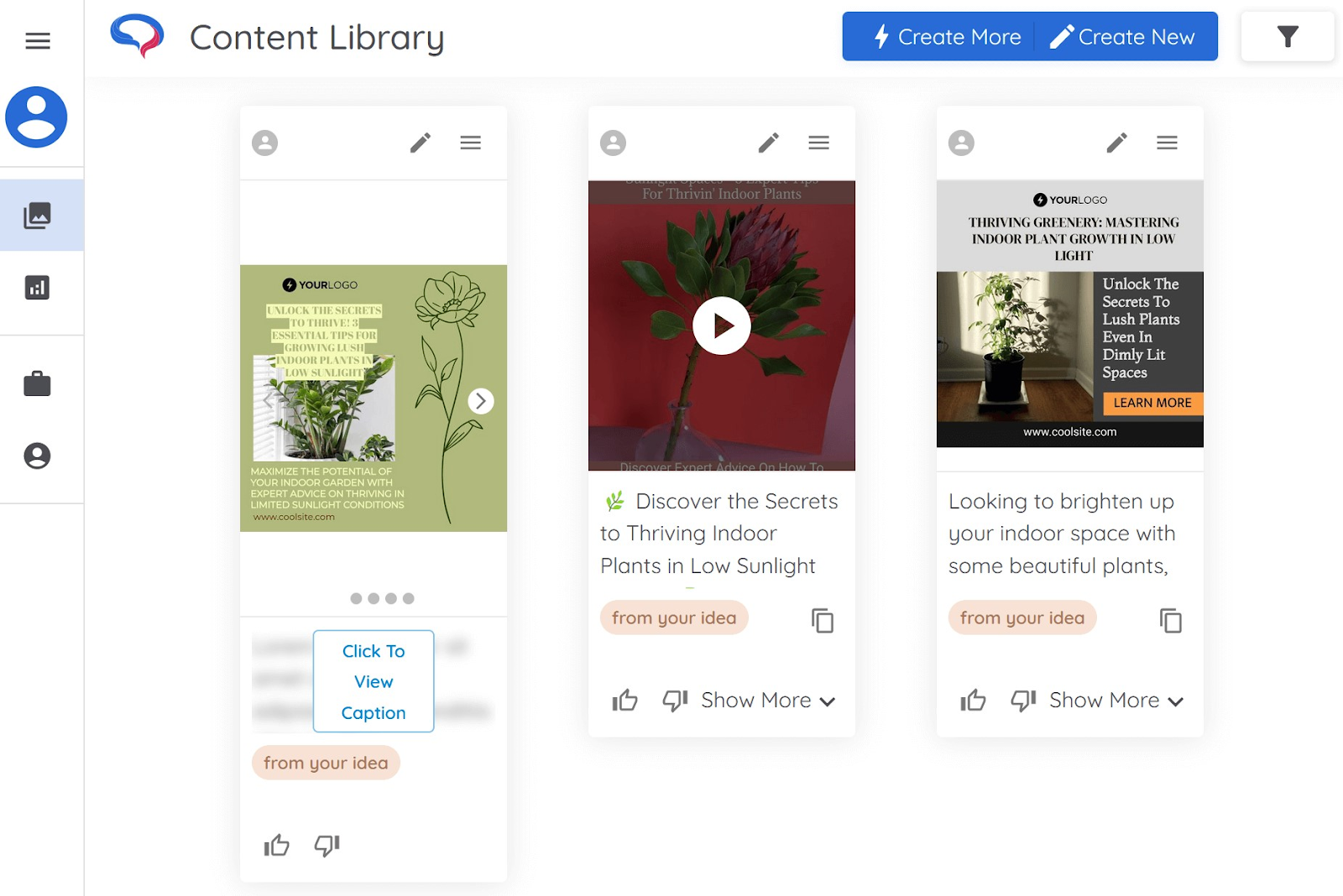 examples of ready social media posts from "Content Library"