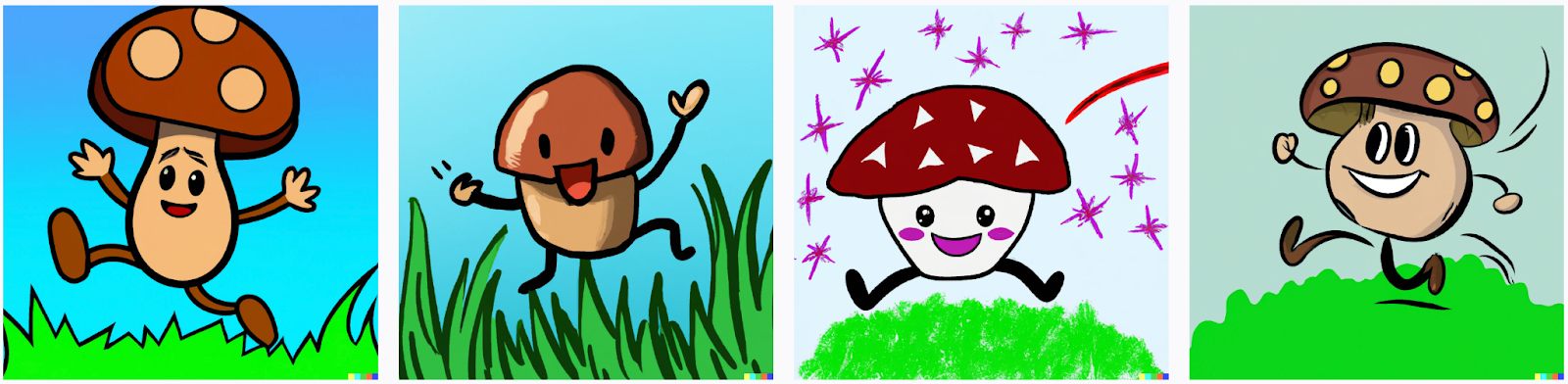 image results for “A happy mushroom skipping through a meadow” prompt