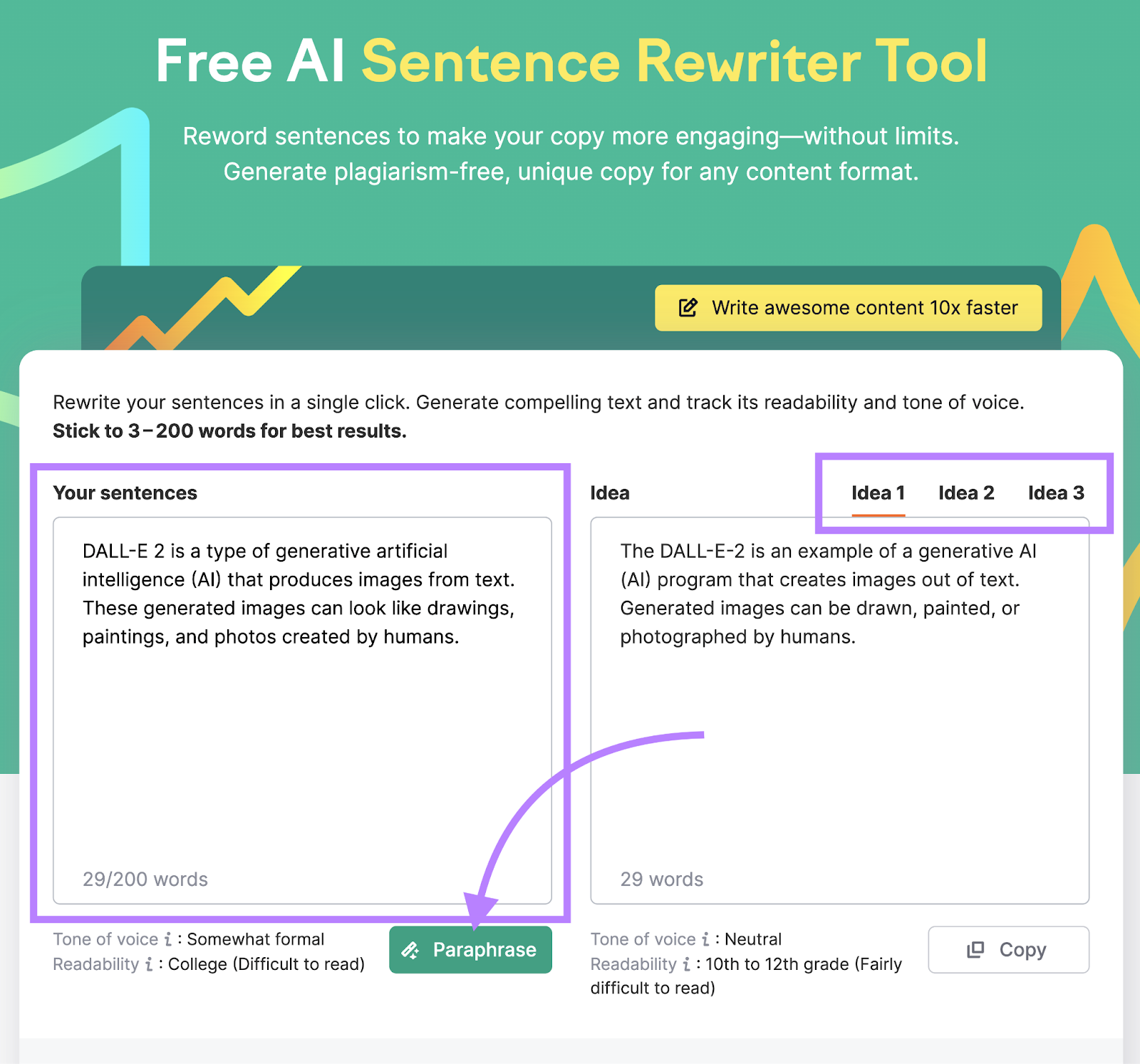 Semrush’s Sentence Rewriter Tool