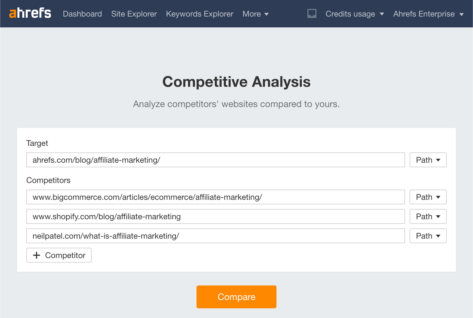 Using the Competitive Analysis tool in Ahrefs
