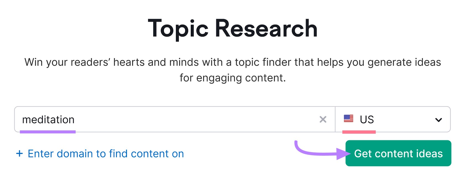"meditation" entered in Topic Research tool search bar