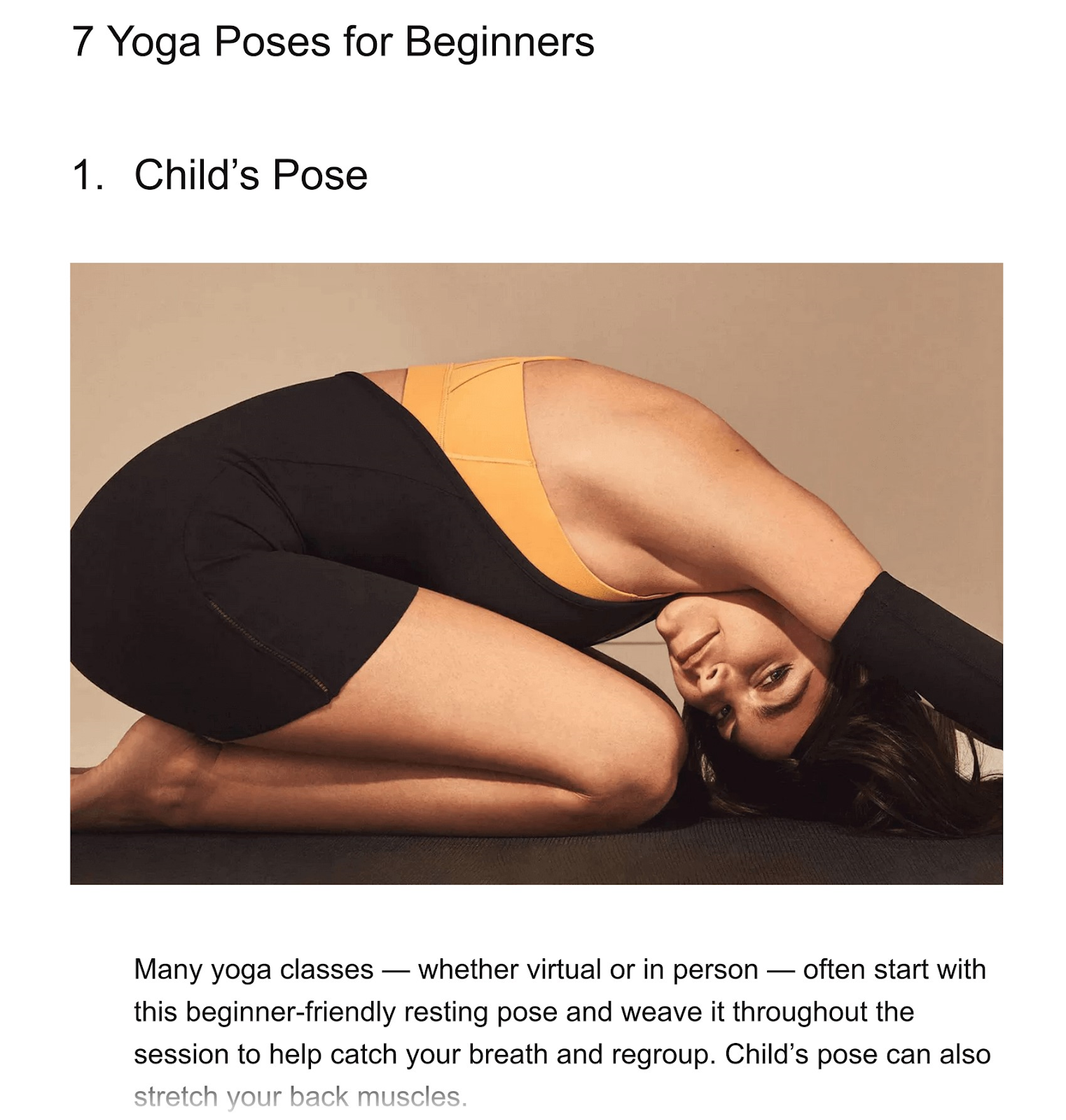 an example of a photo for "7 Yoga Poses for Beginners" post by Nike