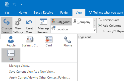 how to organize contacts in Outlook