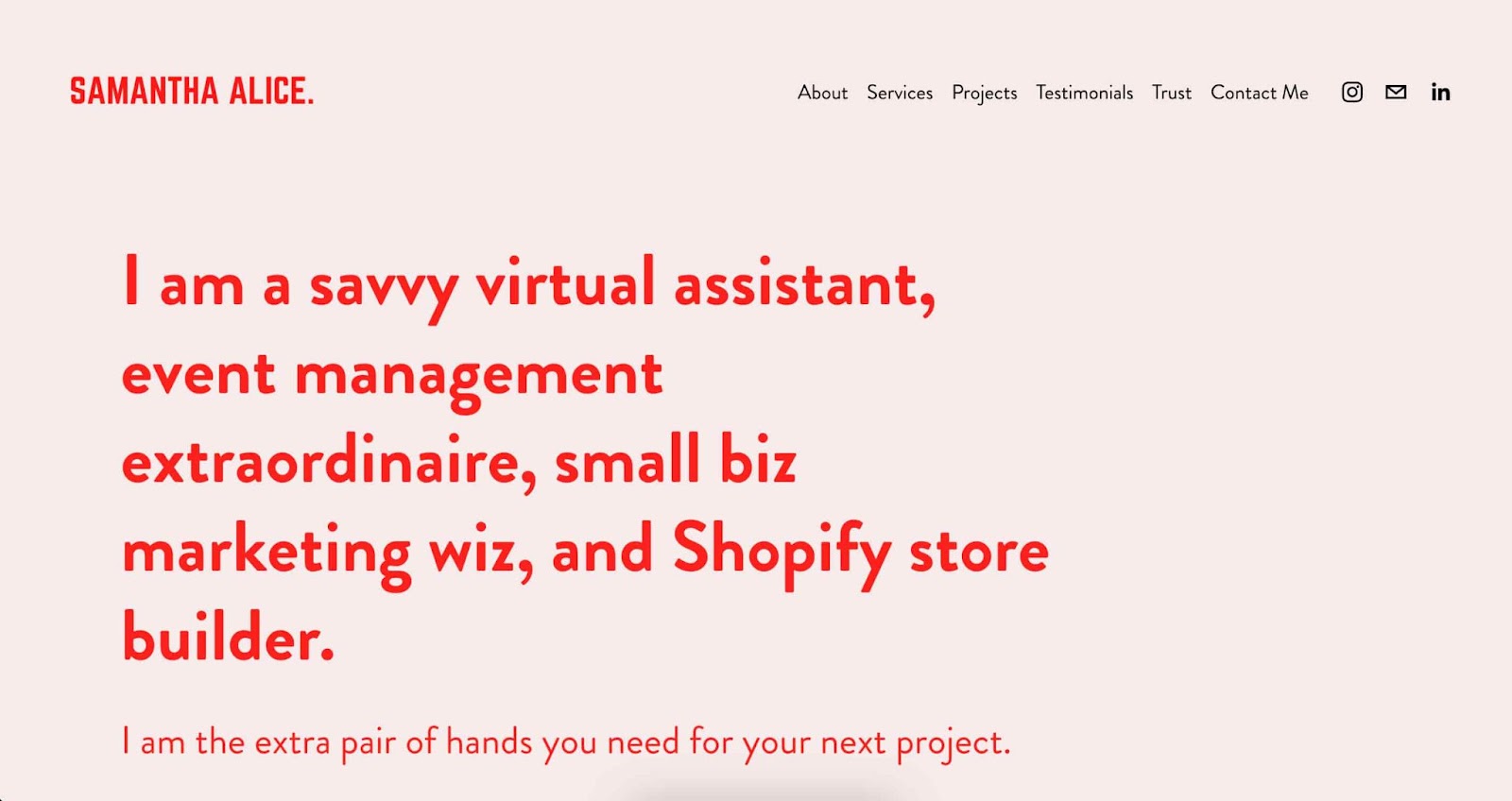 samantha alice virtual assistant website example for event management and small business marketing