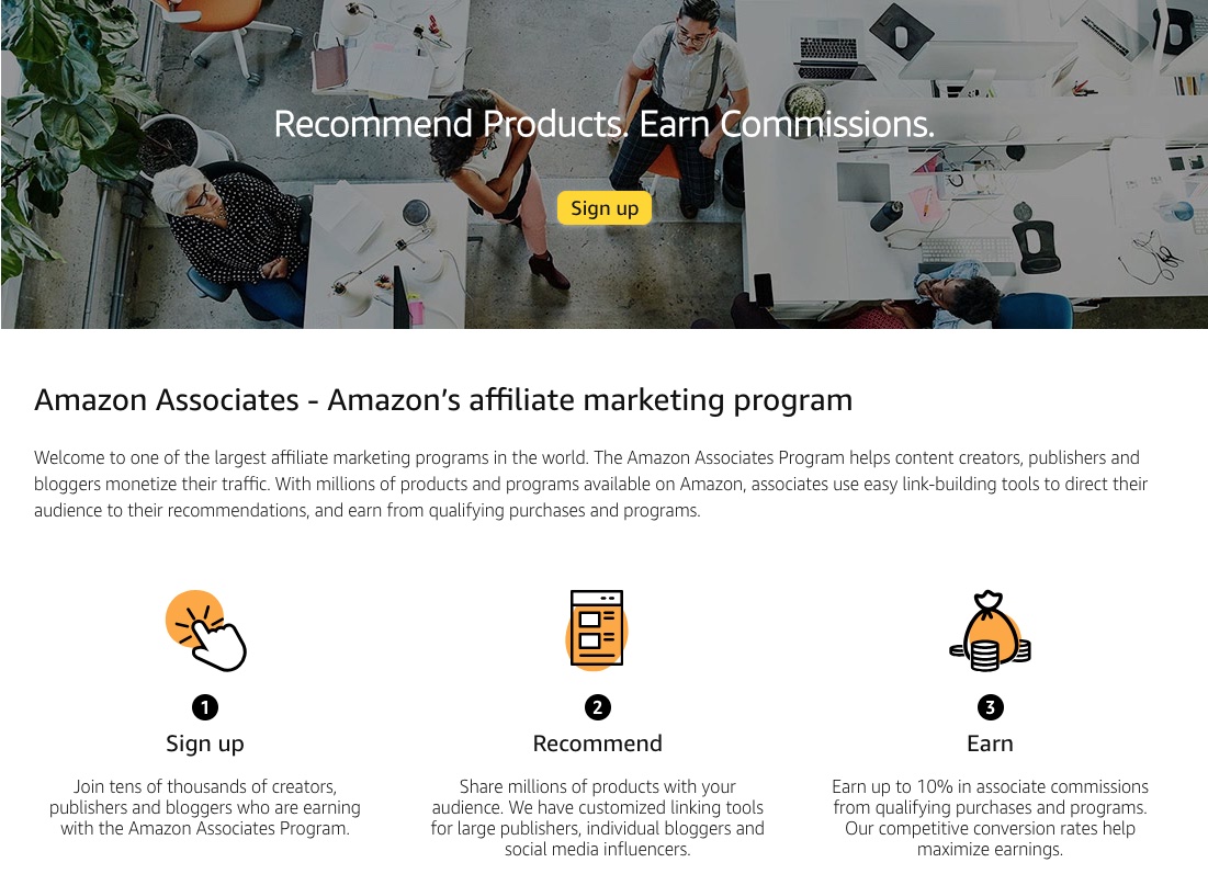 Amazon Associates Program landing page