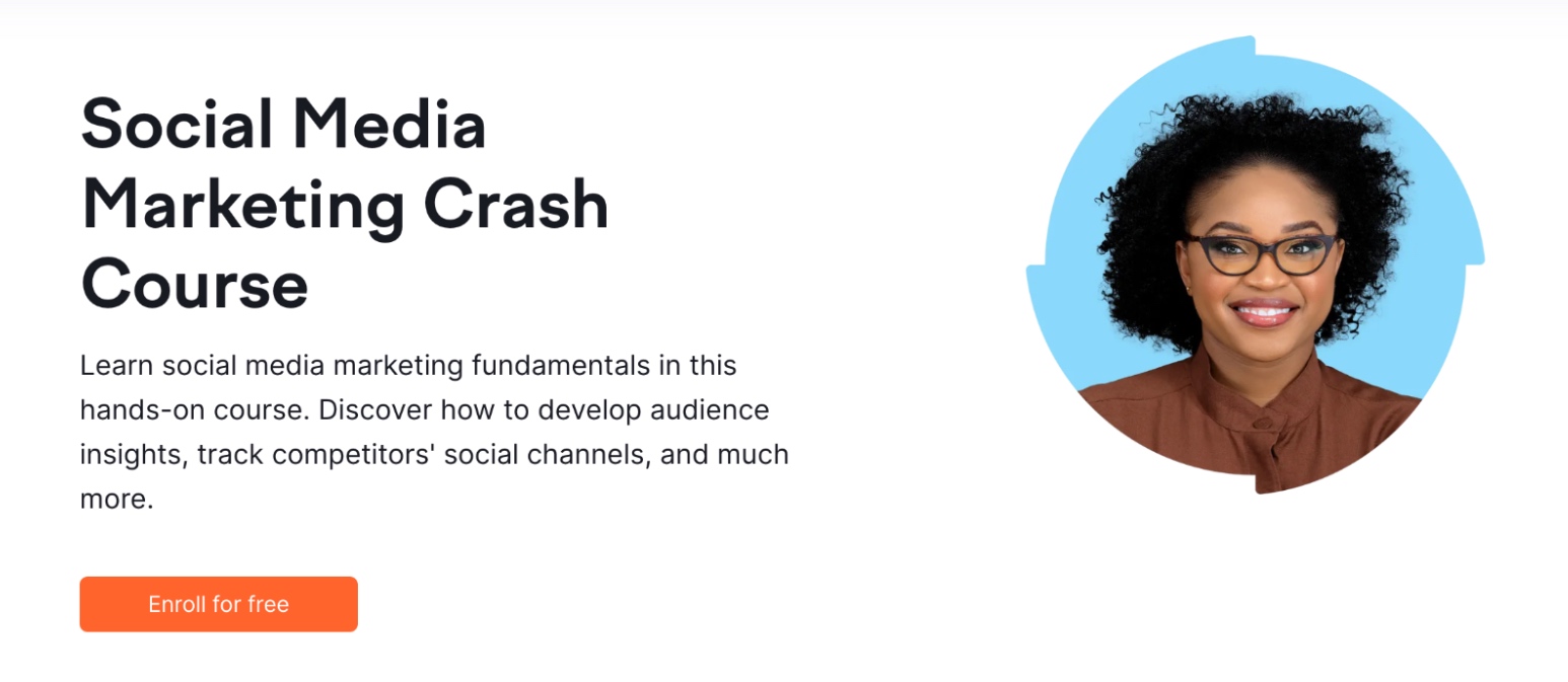 Semrush's social media marketing crash course landing page