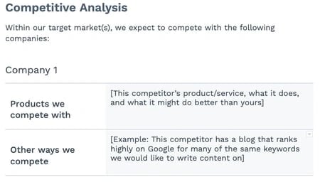 marketing plan competitive analysis template