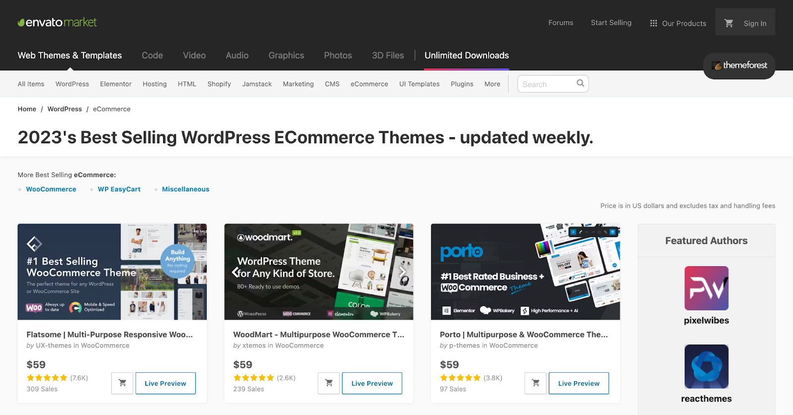 How to make an ecommerce website with WordPress: ThemeForest is a template library that offers thousands of WordPress templates. 